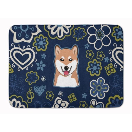 Carolines Treasures Blue Flowers Shiba Inu Machine Washable Memory Foam Mat BB5076RUG